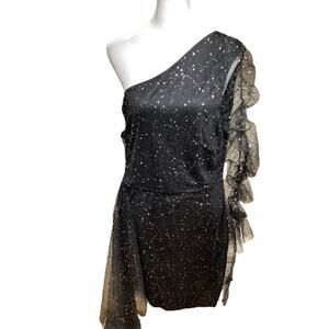 Unbranded Women's Black & Silver One-Shoulder Dress, XL Ethereal, Goth, Punk
